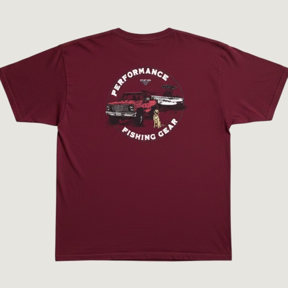 Columbia PFG Mens 3XT T-Shirt Maroon Performance Fishing Gear Truck Boat Graphic
